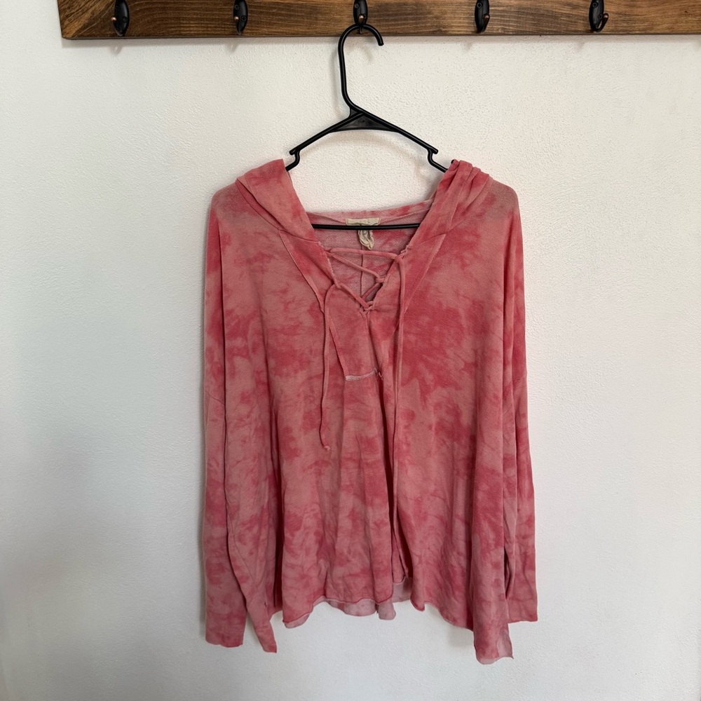 Fantastic Fawn Pink Tie-Dye Lace Up Hoodie